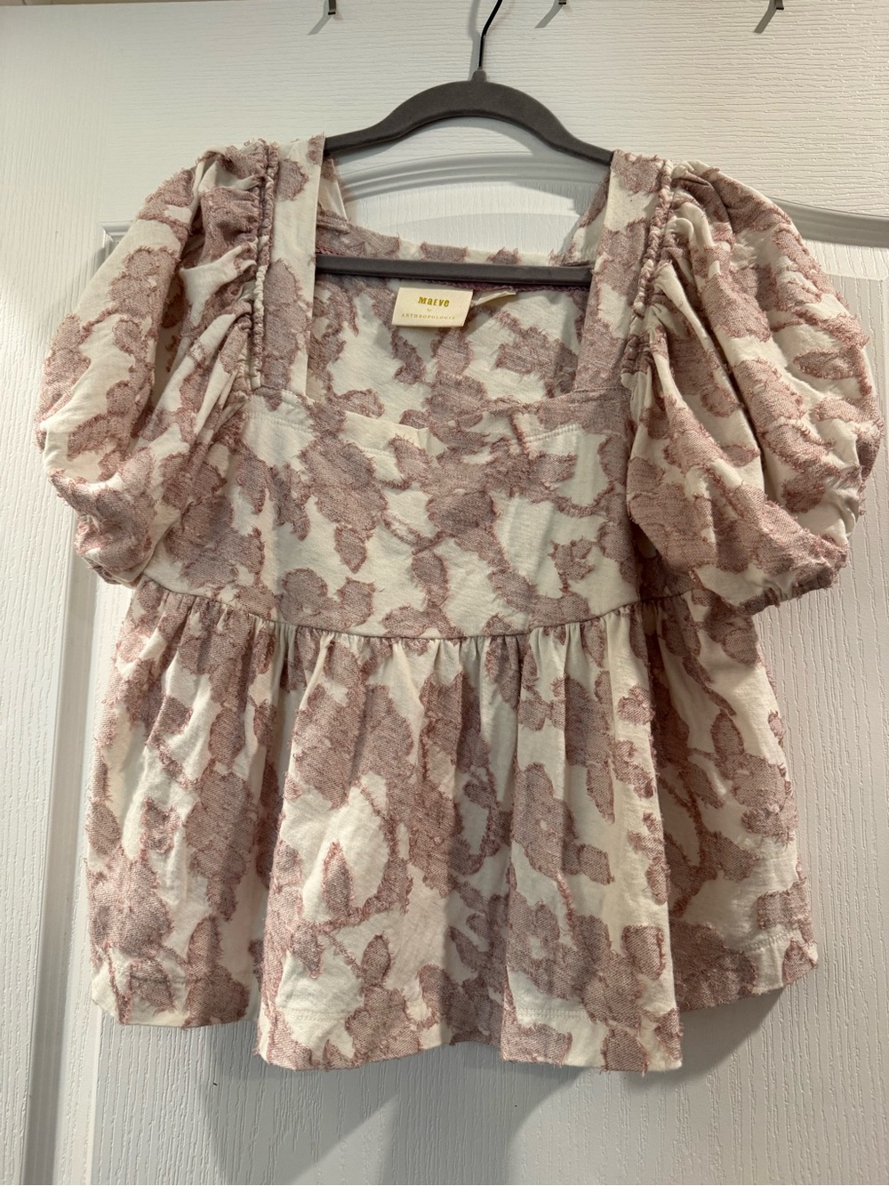 Anthropologie Mauve-Patterned Ivory Textured Top - Maeve